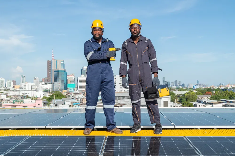 engineers installing solar panels